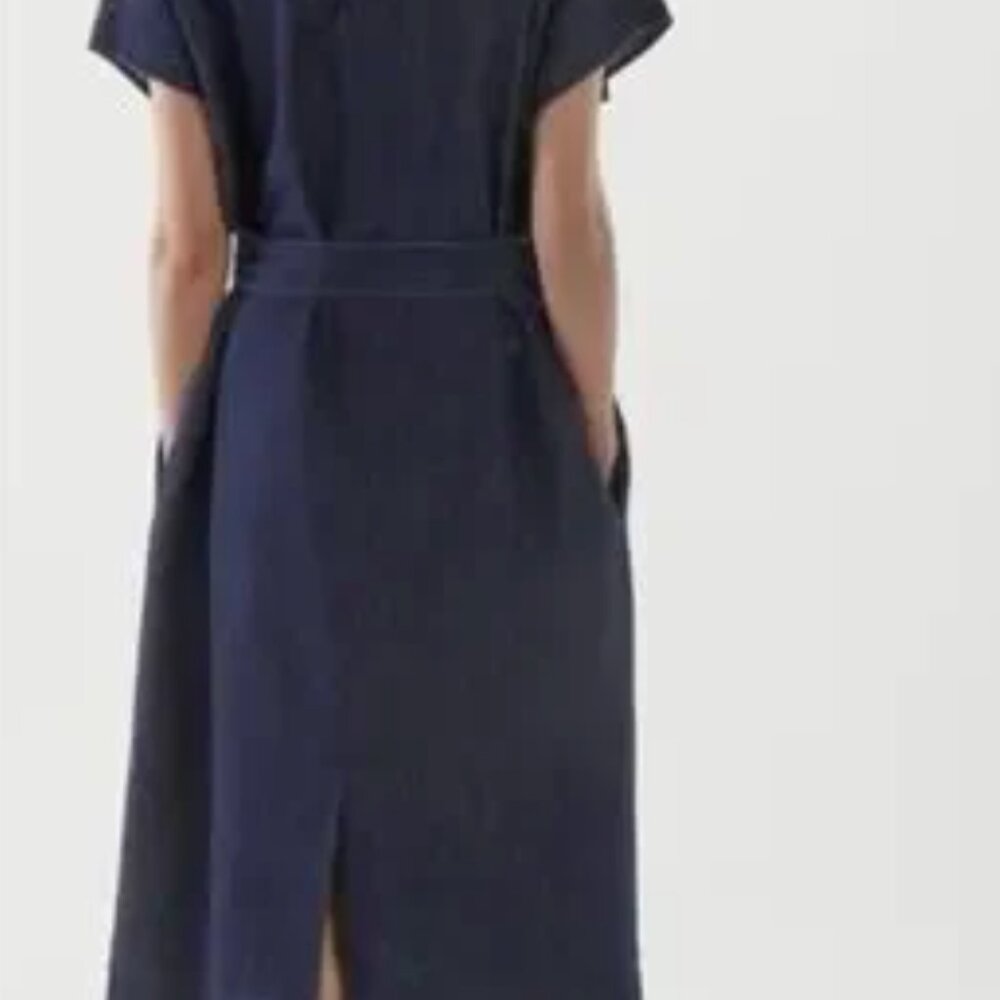 COS Denim Utility Midi Shirt Dress Indigo Blue Organic Cotton Tencel Size 12 - Picture 2 of 11